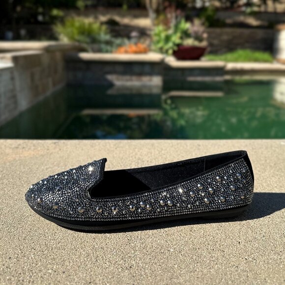 New Pewter Rhinestone Crystal Embellished Loafers Ballet Flat Ballerina Shoes - Picture 4 of 6